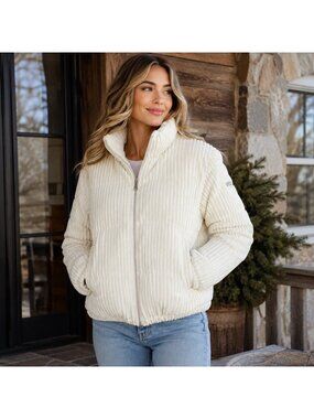 Koolaburra by UGG Womens Large Ivory Corduroy Puffer Jacket Full Zip EUC